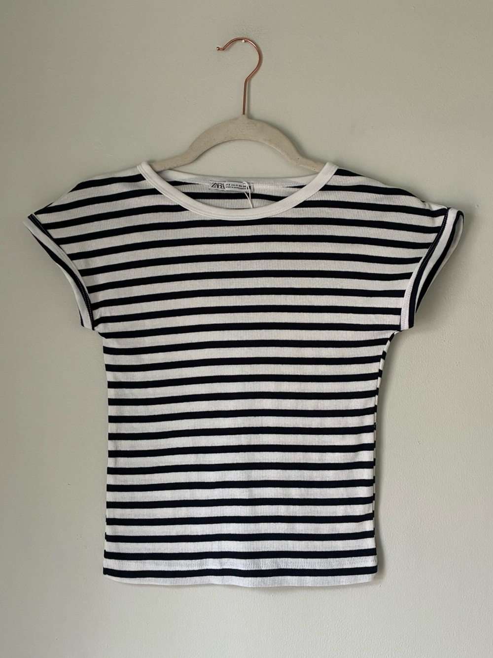 ZARA Black & White Stripe Short Sleeve Top NWOT